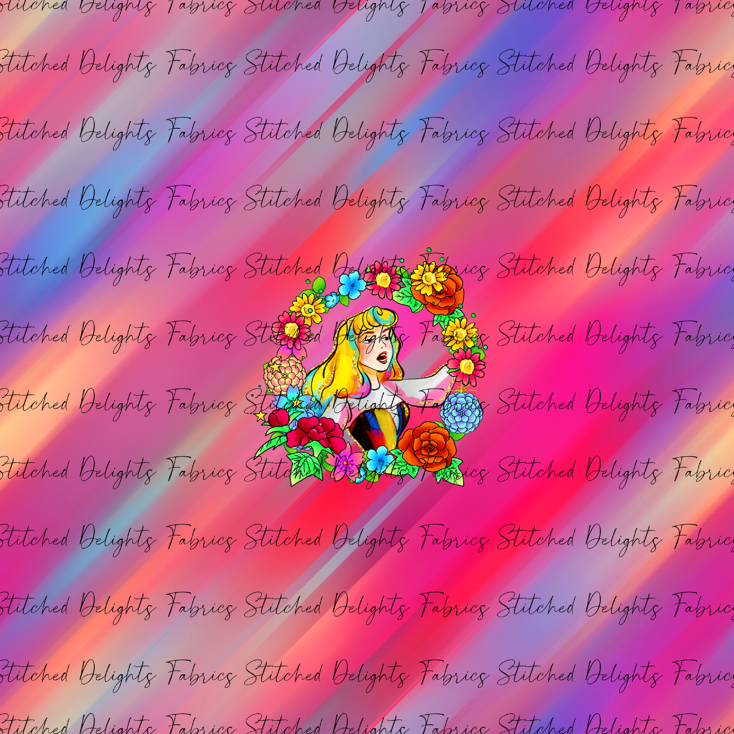 Princesses & Castles Aurora Floral Wreaths Red Pink Panel