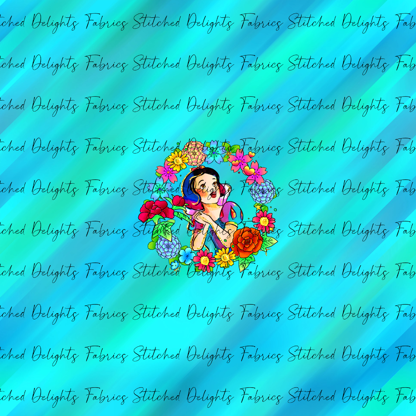 Princesses & Castles Snow White Floral Wreaths Teal Panel