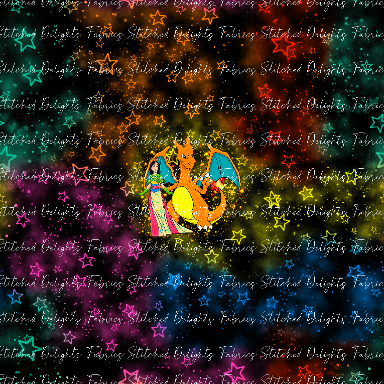 Poke Princess Rainbow Stars Black Mulan Panel
