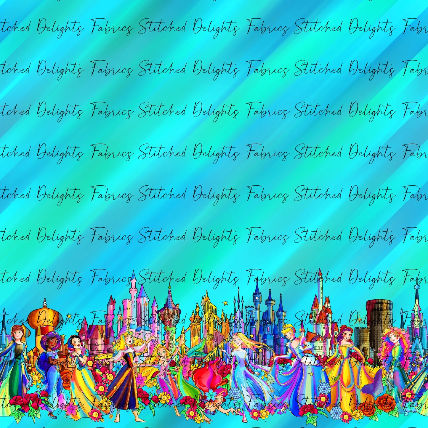 Princesses & Castles Border Print Teal