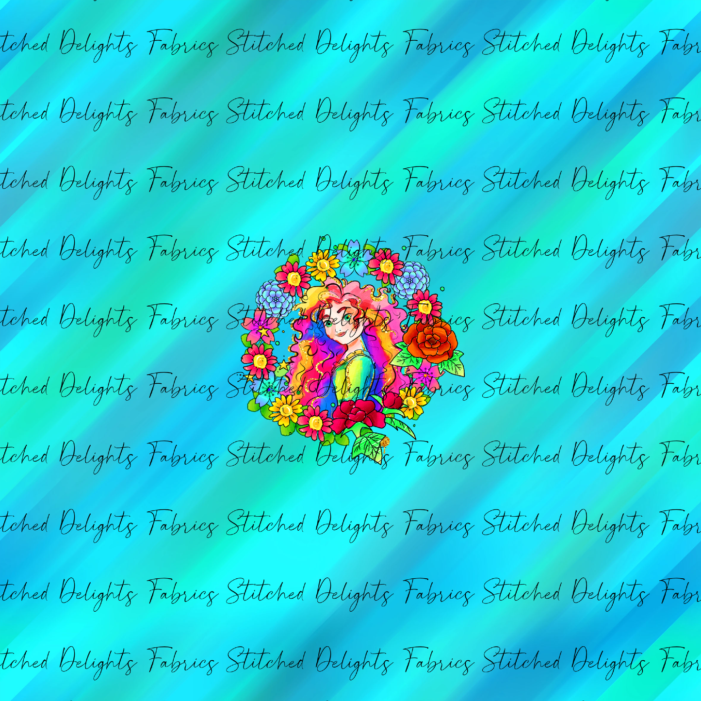 Princesses & Castles Merida Floral Wreaths Teal Panel