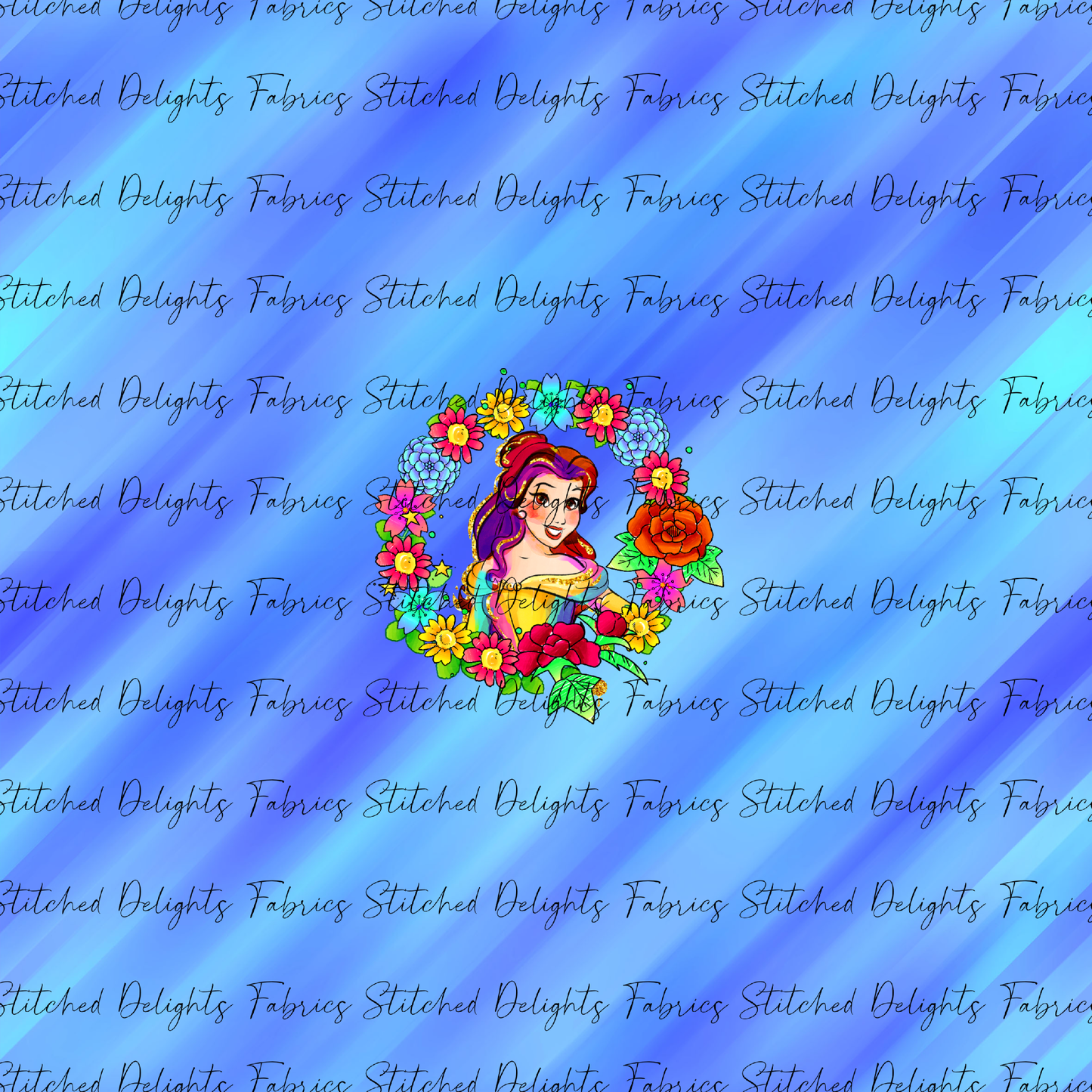 Princesses & Castles Belle Floral Wreaths Blue Panel