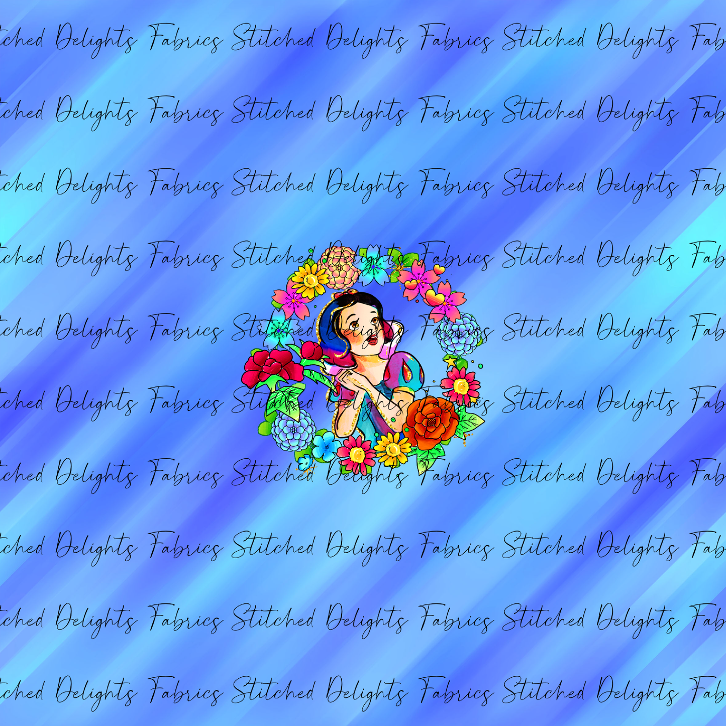 Princesses & Castles Snow White Floral Wreaths Blue Panel