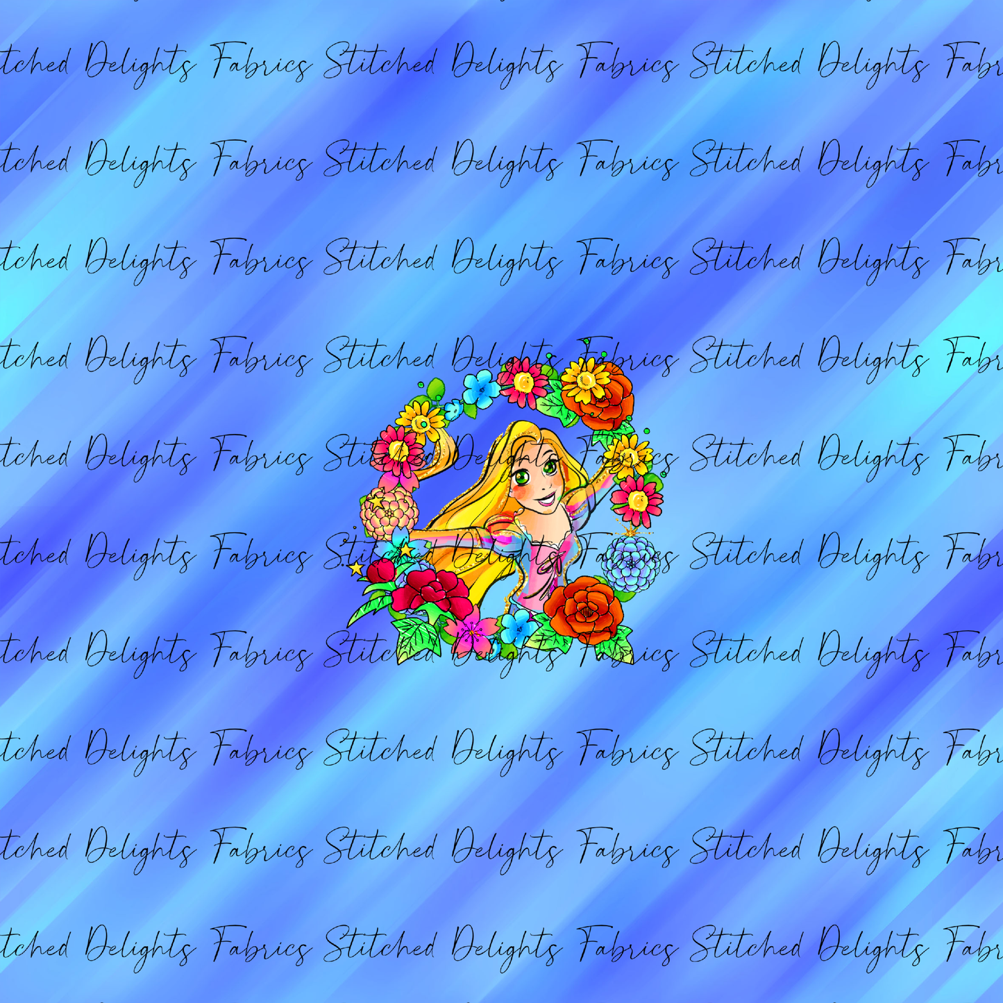 Princesses & Castles Rapunzel Floral Wreaths Blue Panel