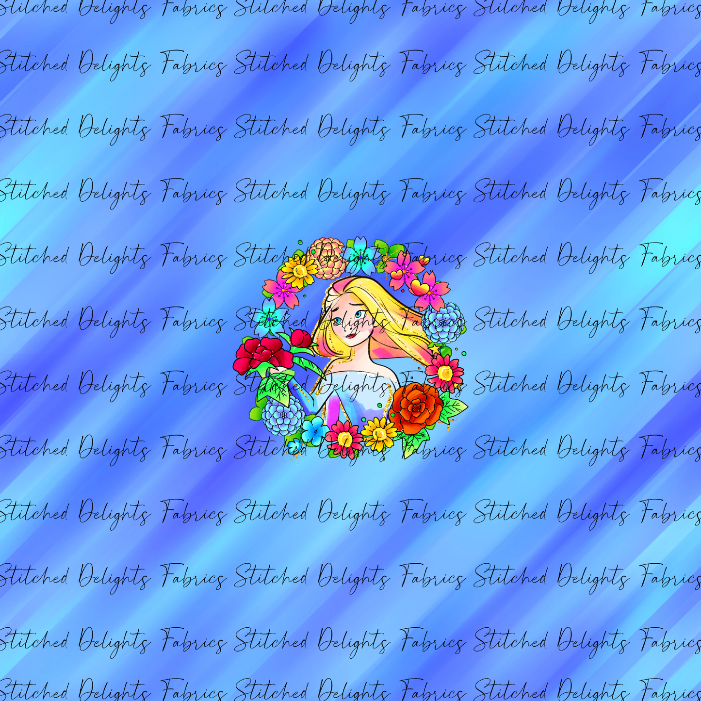 Princesses & Castles Elsa Floral Wreaths Blue Panel