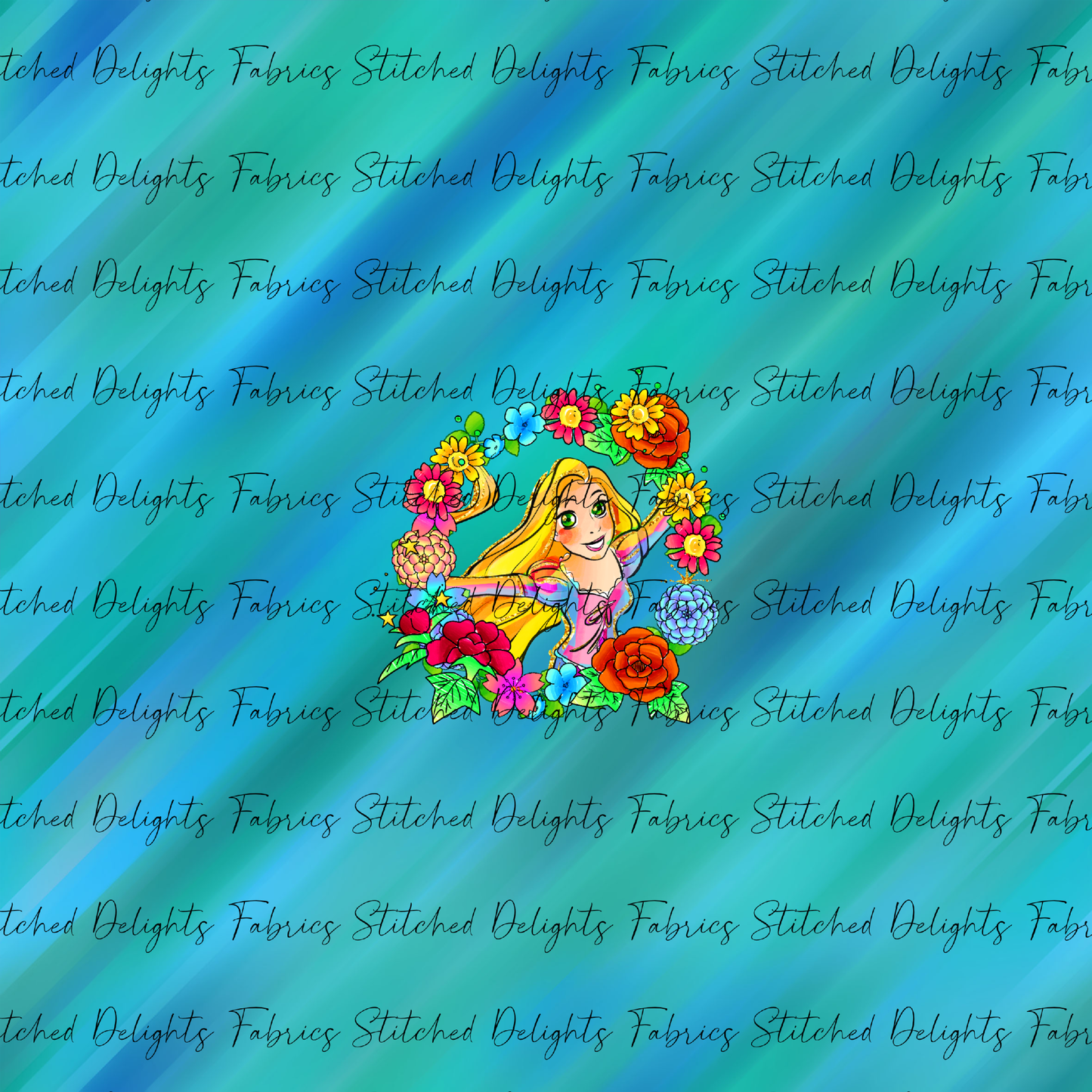 Princesses & Castles Rapunzel Floral Wreaths Green Panel