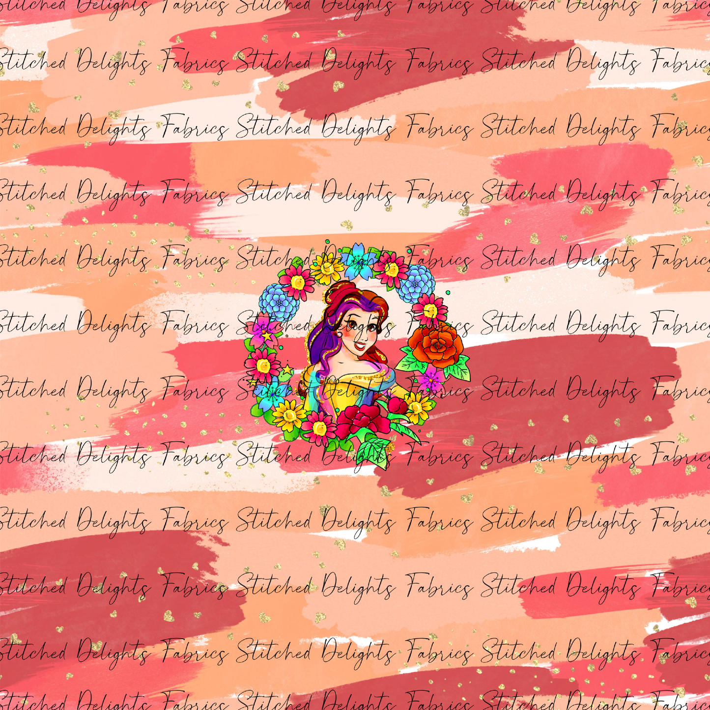 Princesses & Castles Belle Floral Wreaths Orange Brushstrokes Panel