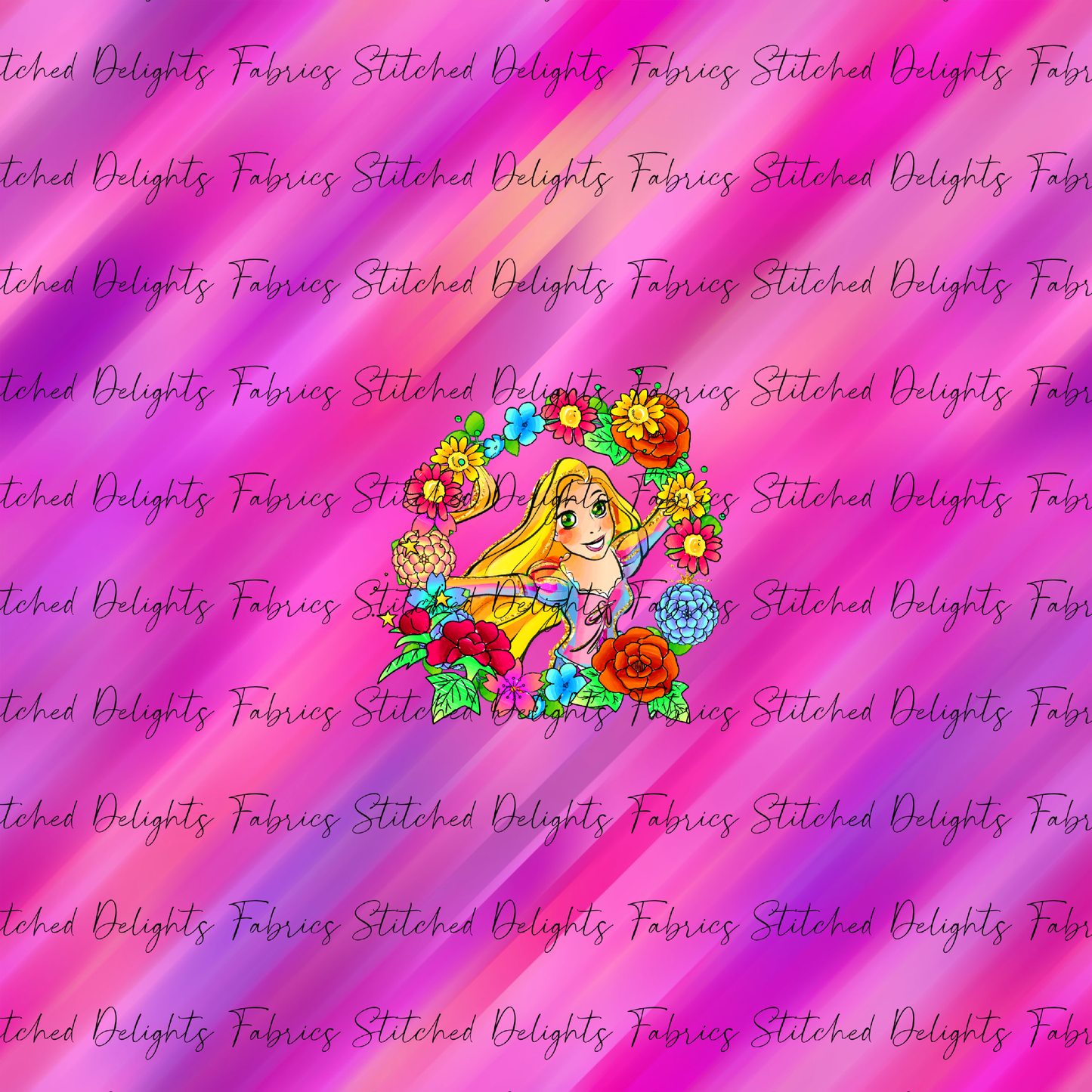 Princesses & Castles Rapunzel Floral Wreaths Pink Panel