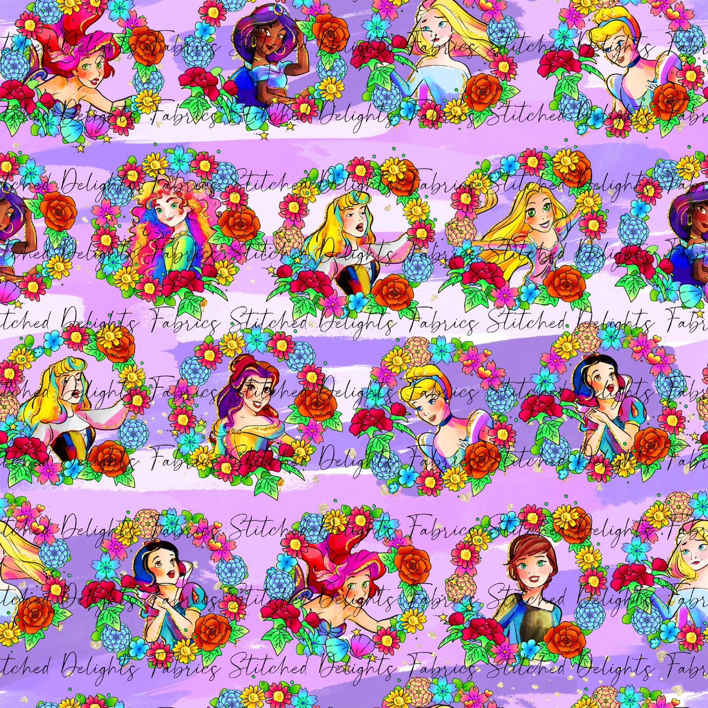 Princesses & Castles Floral Wreath Purple Brushstrokes