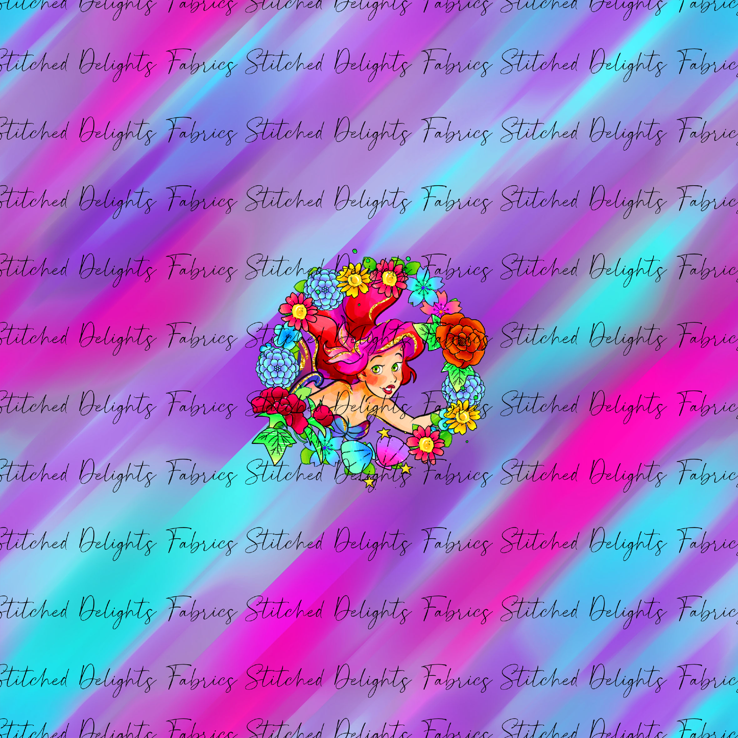 Princesses & Castles Ariel Floral Wreaths Pink Purple Panel