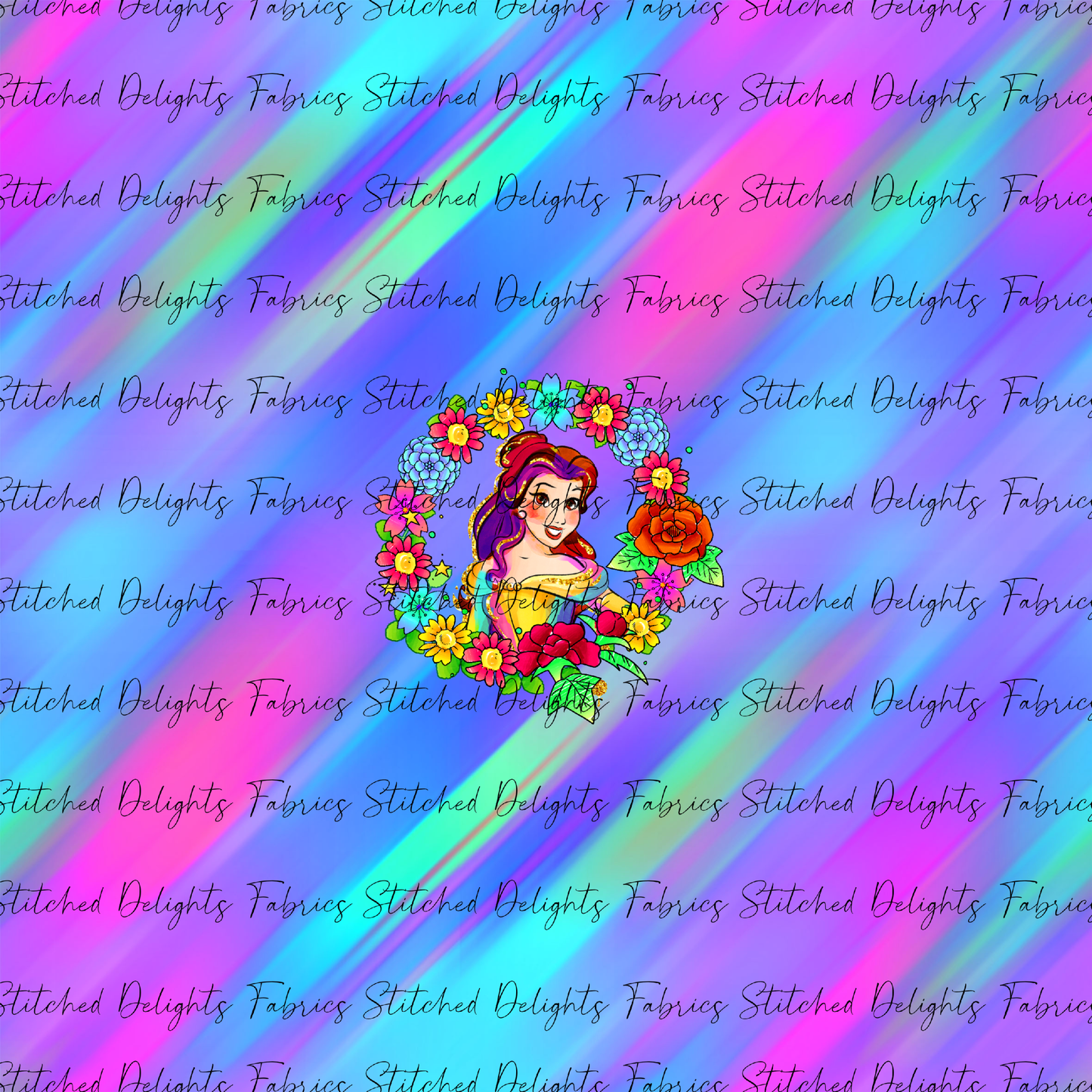 Princesses & Castles Belle Floral Wreaths Purple Green Panel