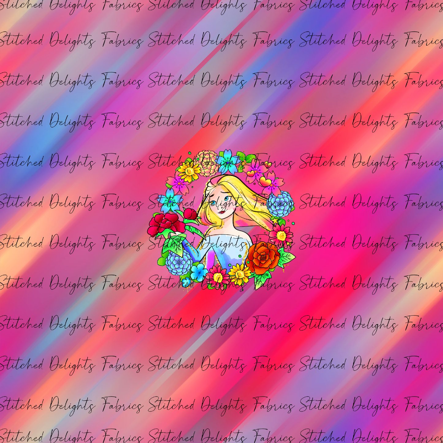 Princesses & Castles Elsa Floral Wreaths Red Pink Panel