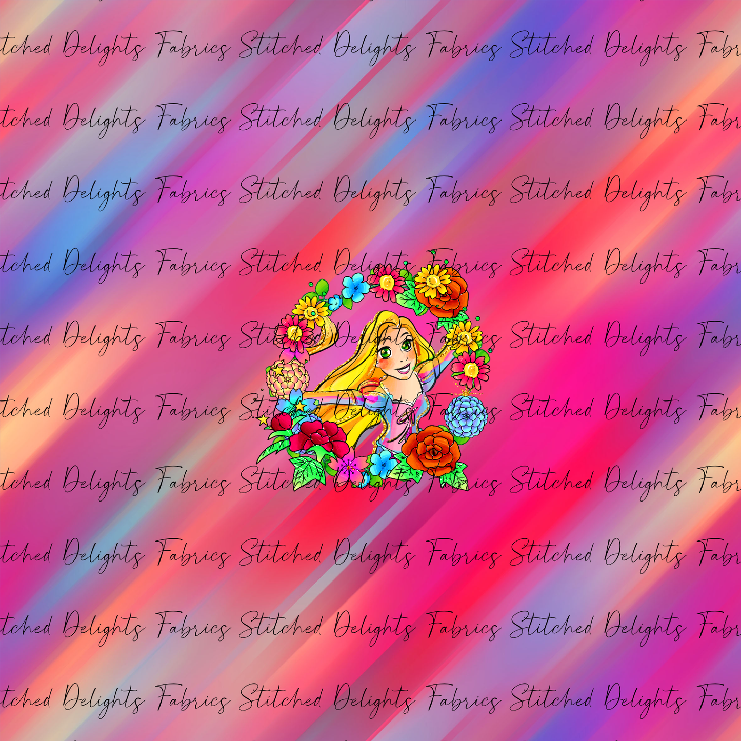 Princesses & Castles Rapunzel Floral Wreaths Red Pink Panel