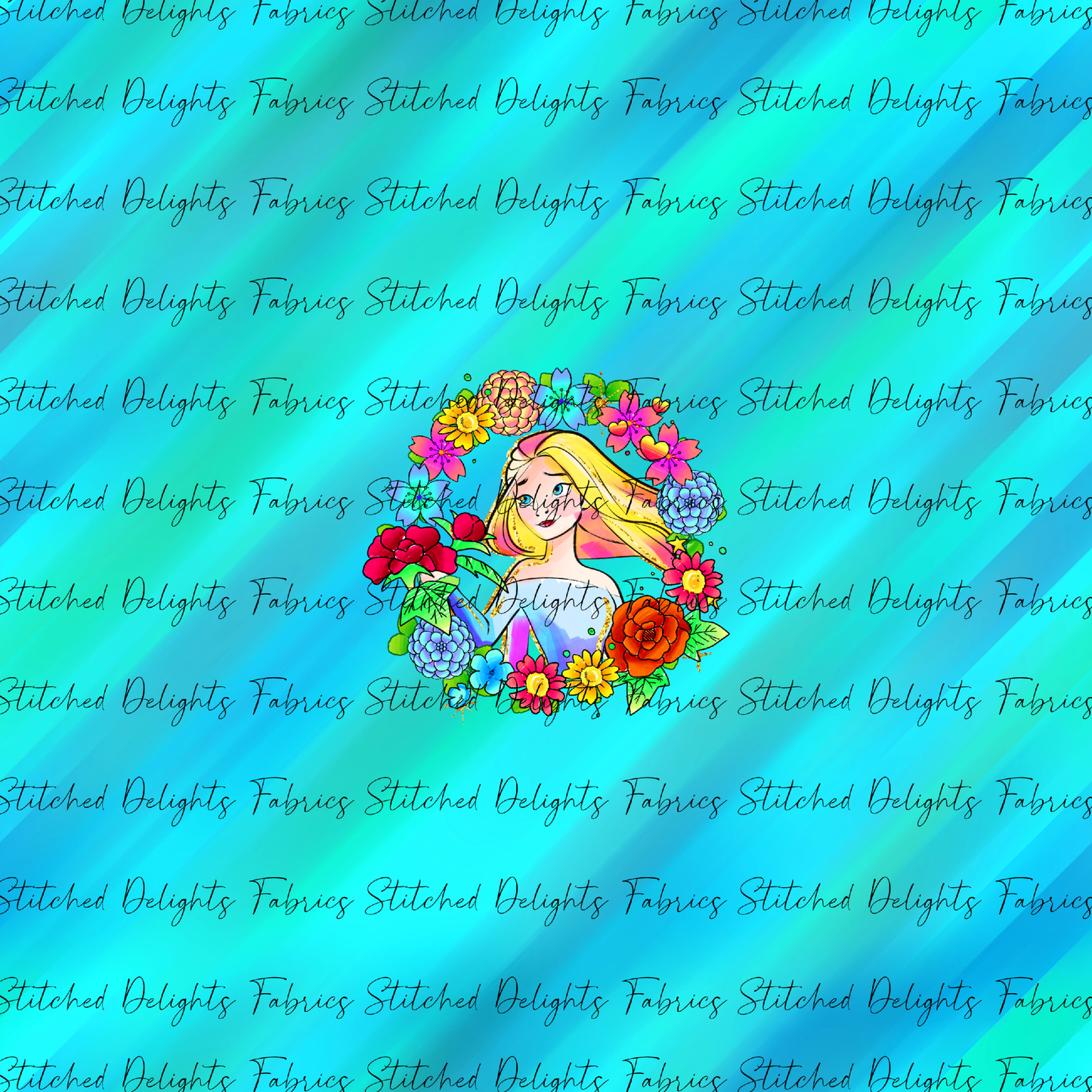 Princesses & Castles Elsa Floral Wreaths Teal Panel