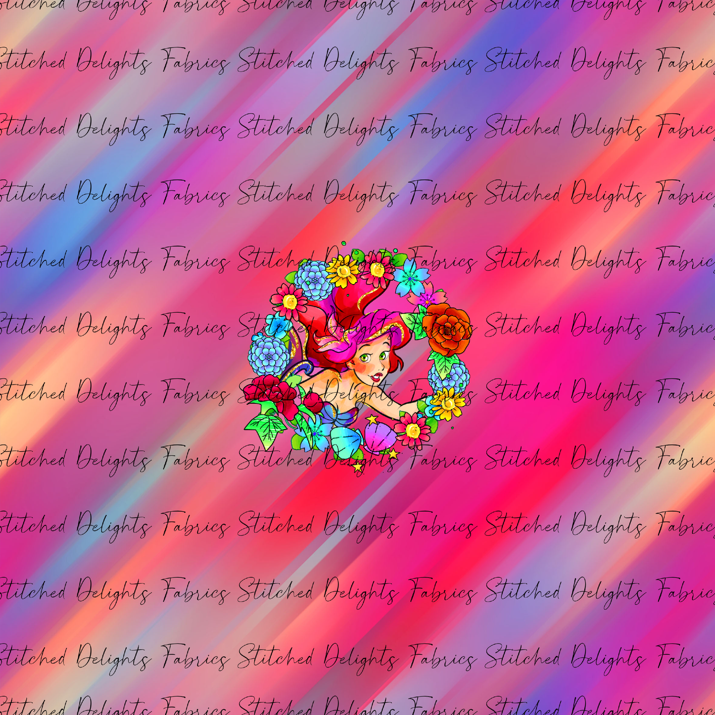 Princesses & Castles Ariel Floral Wreaths Red Pink Panel