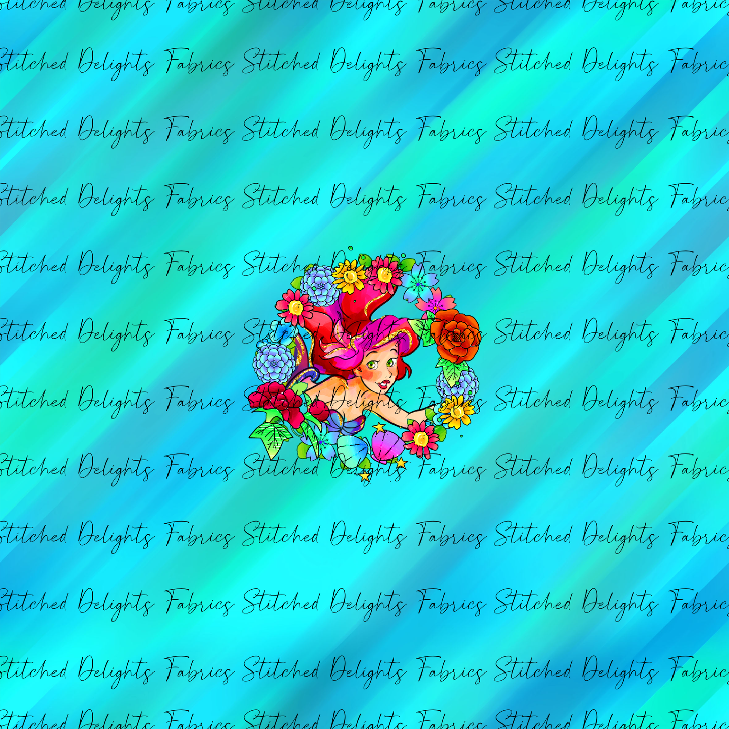 Princesses & Castles Ariel Floral Wreaths Teal Panel