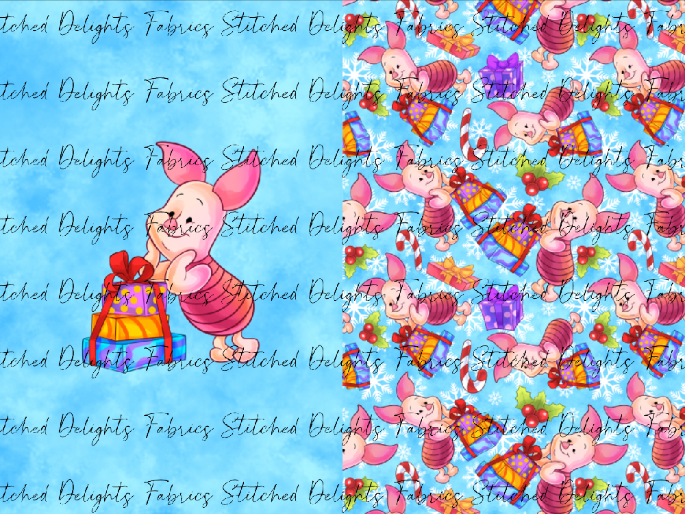 Pooh's Winter Wonderland Piglet Blue Santa Sack Panel