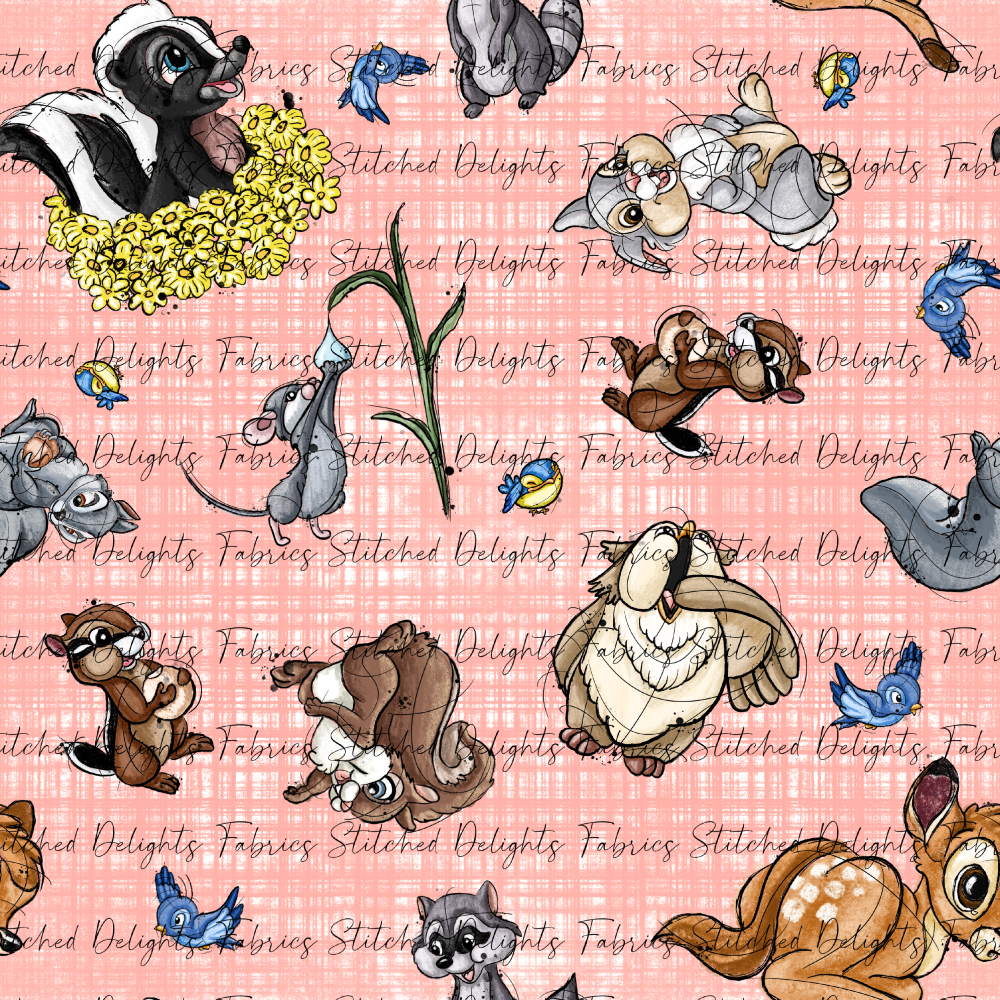 Forest Friends Pink Linen Tossed