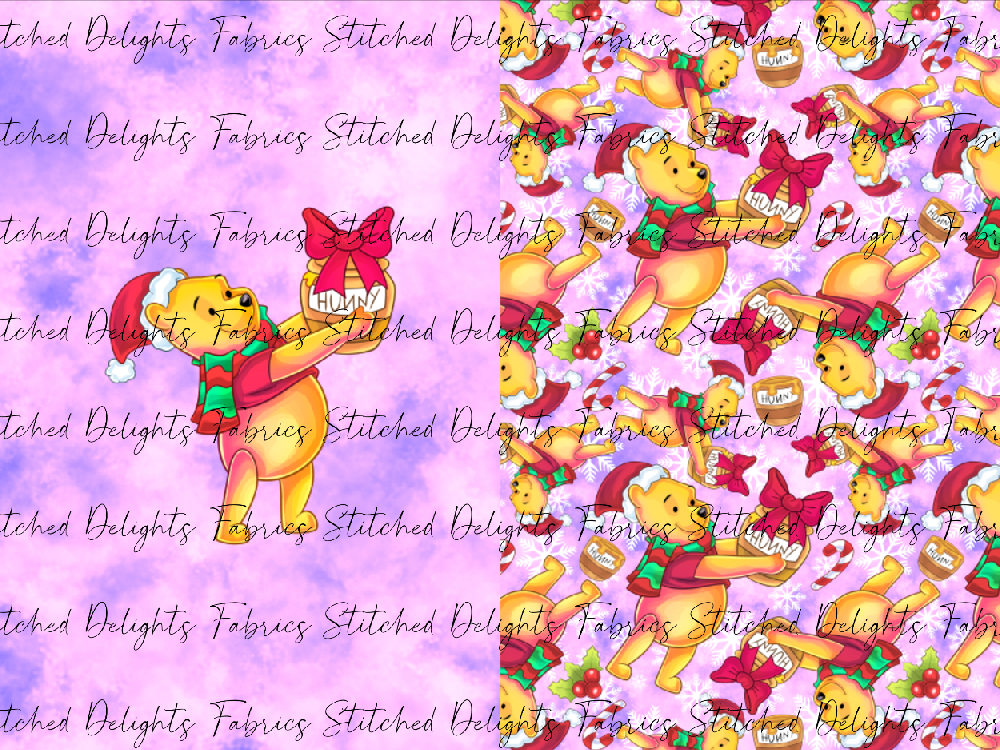 Pooh's Winter Wonderland Pooh Pink Santa Sack Panel
