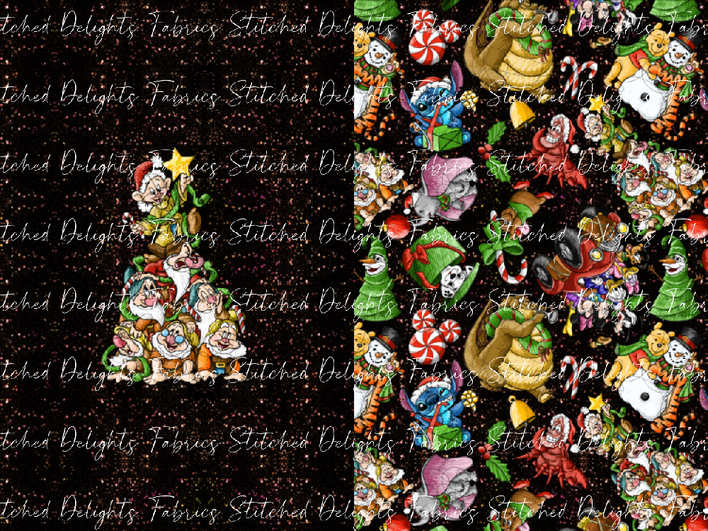 Sketchy Christmas Glitter Dwarves Santa Sack Panel