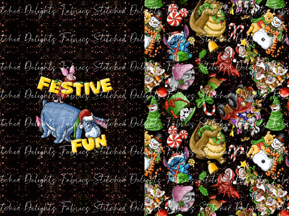 Sketchy Christmas Glitter Festive Fun Santa Sack Panel