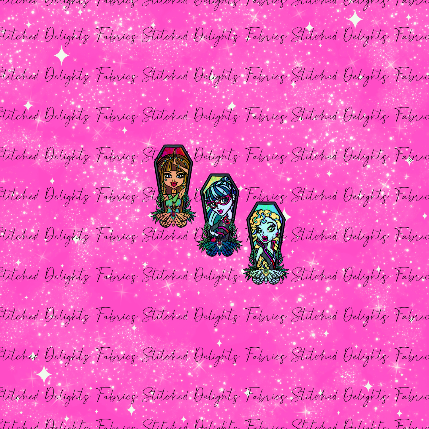 Monster High Coffins Group 2 Pink Shimmer Panel