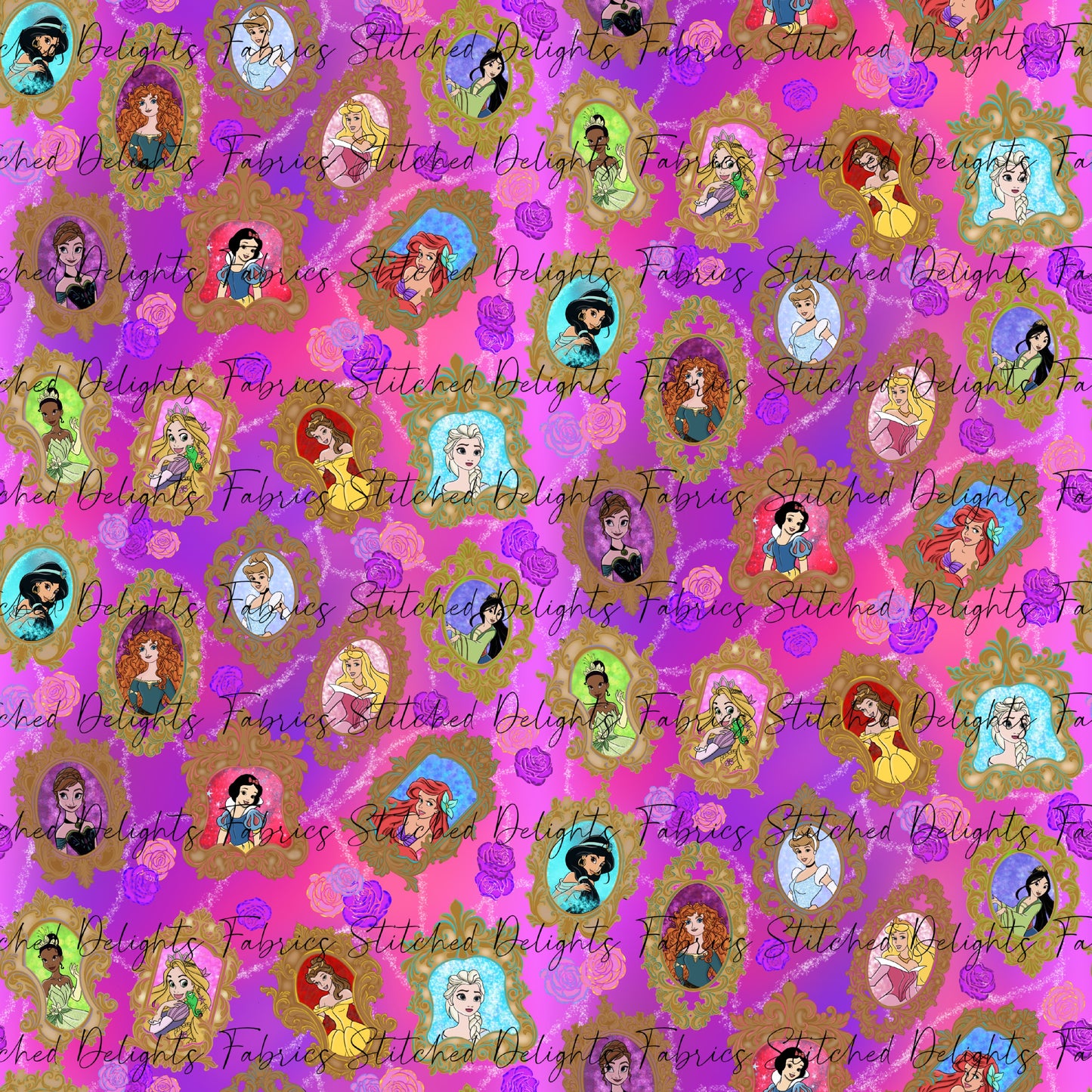 Mirror Mirror Princesses Bright Scattered Pink Purple Swirls