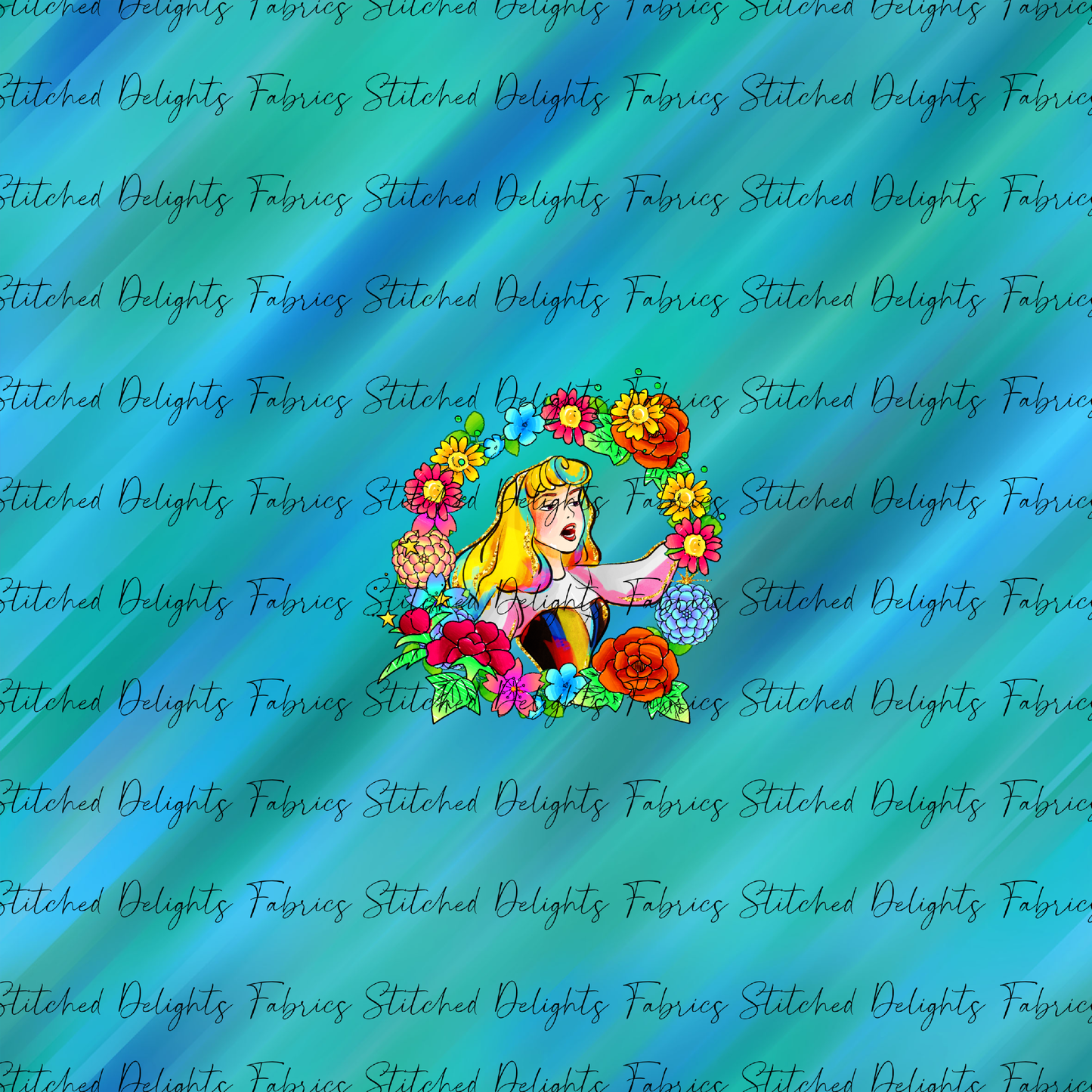 Princesses & Castles Aurora Floral Wreaths Green Panel