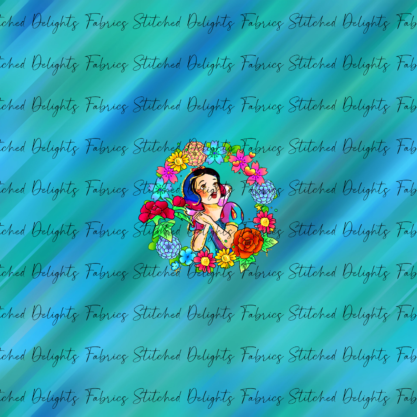 Princesses & Castles Snow White Floral Wreaths Green Panel