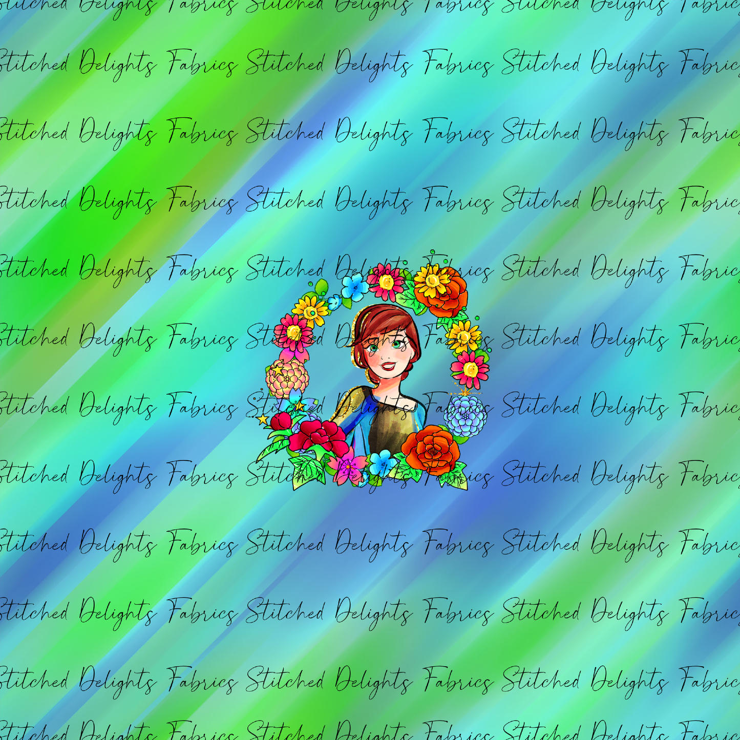 Princesses & Castles Anna Floral Wreaths Green Blue Panel