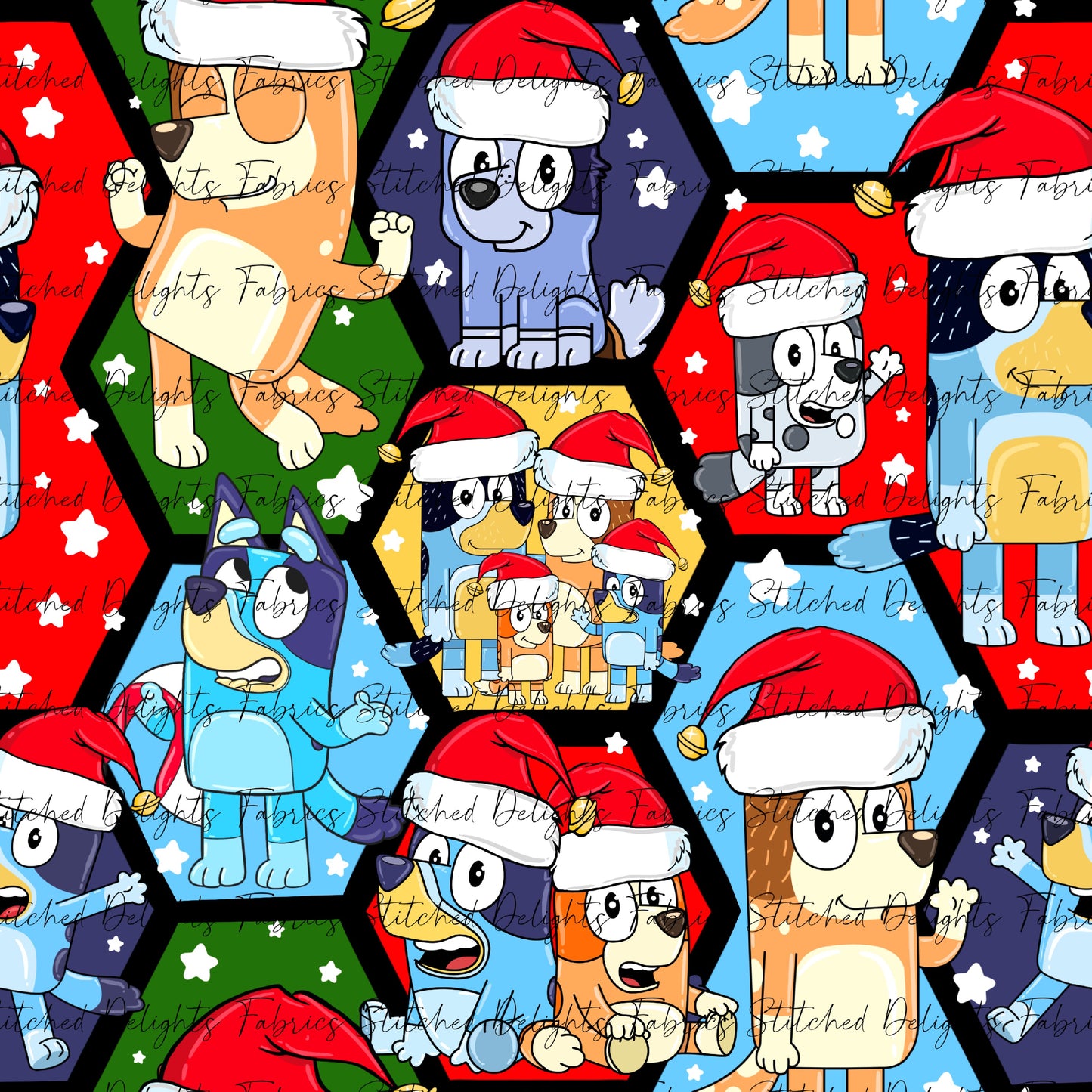 Christmas Hexagon Heelers Blue