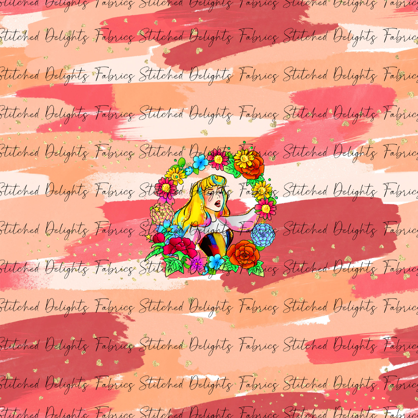 Princesses & Castles Aurora Floral Wreaths Orange Brushstrokes Panel