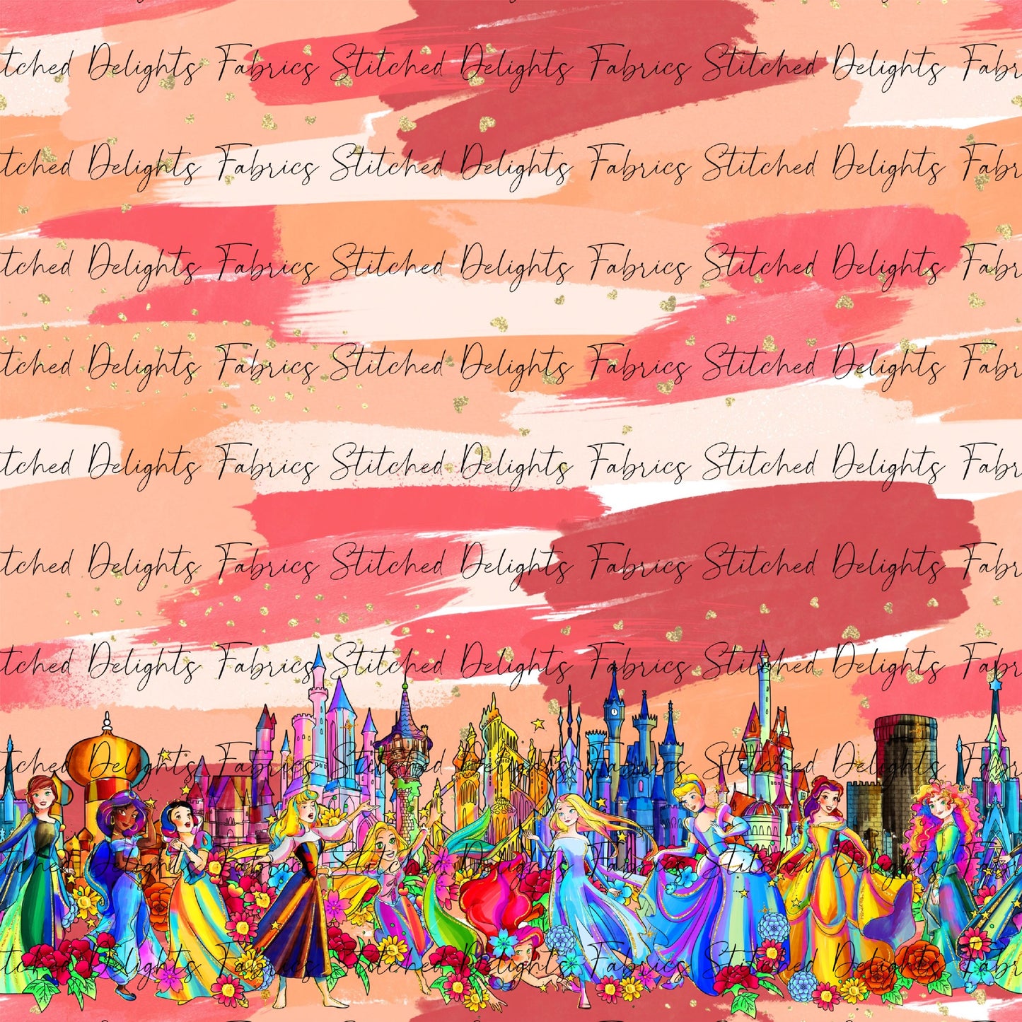 Princesses & Castles Border Print Orange Brushstrokes