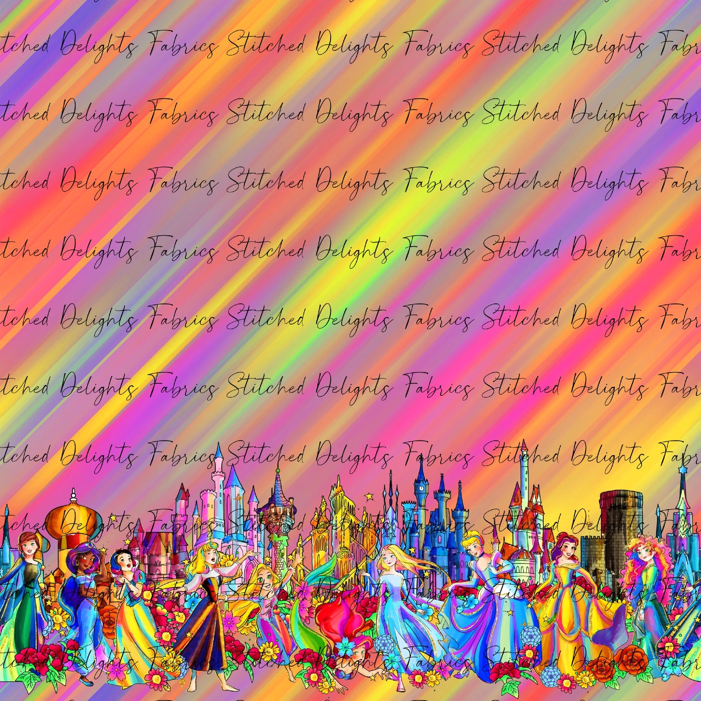 Princesses & Castles Border Print Orange Yellow