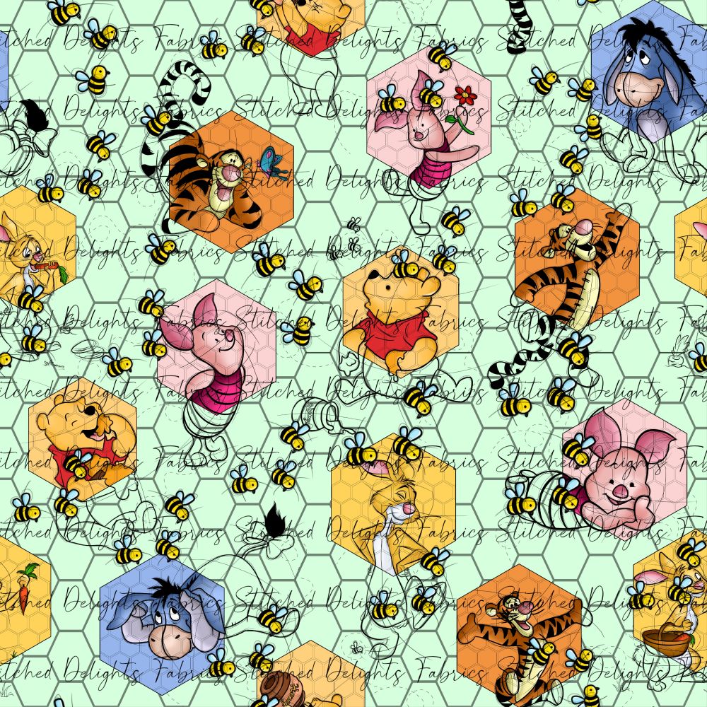 Silly Bear Hexagon & Bees Green