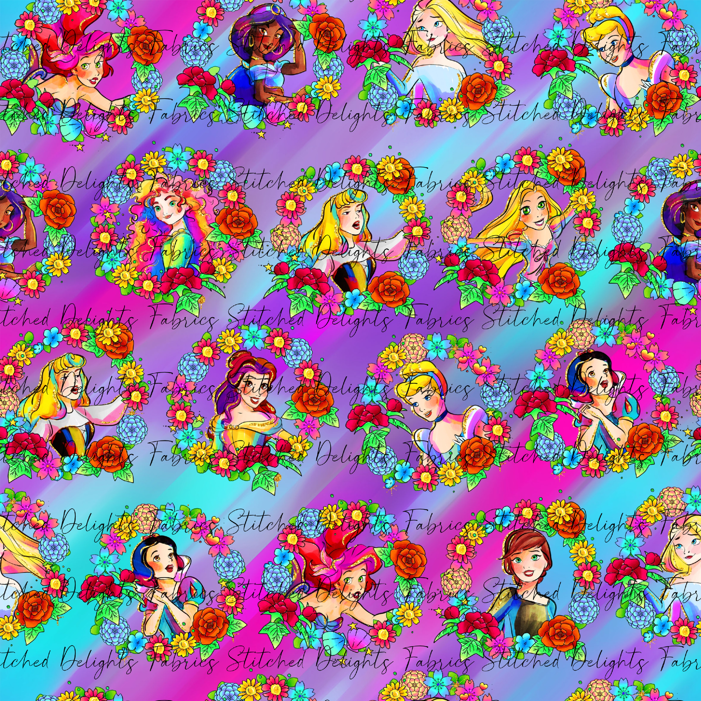 Princesses & Castles Floral Wreath Pink Purple