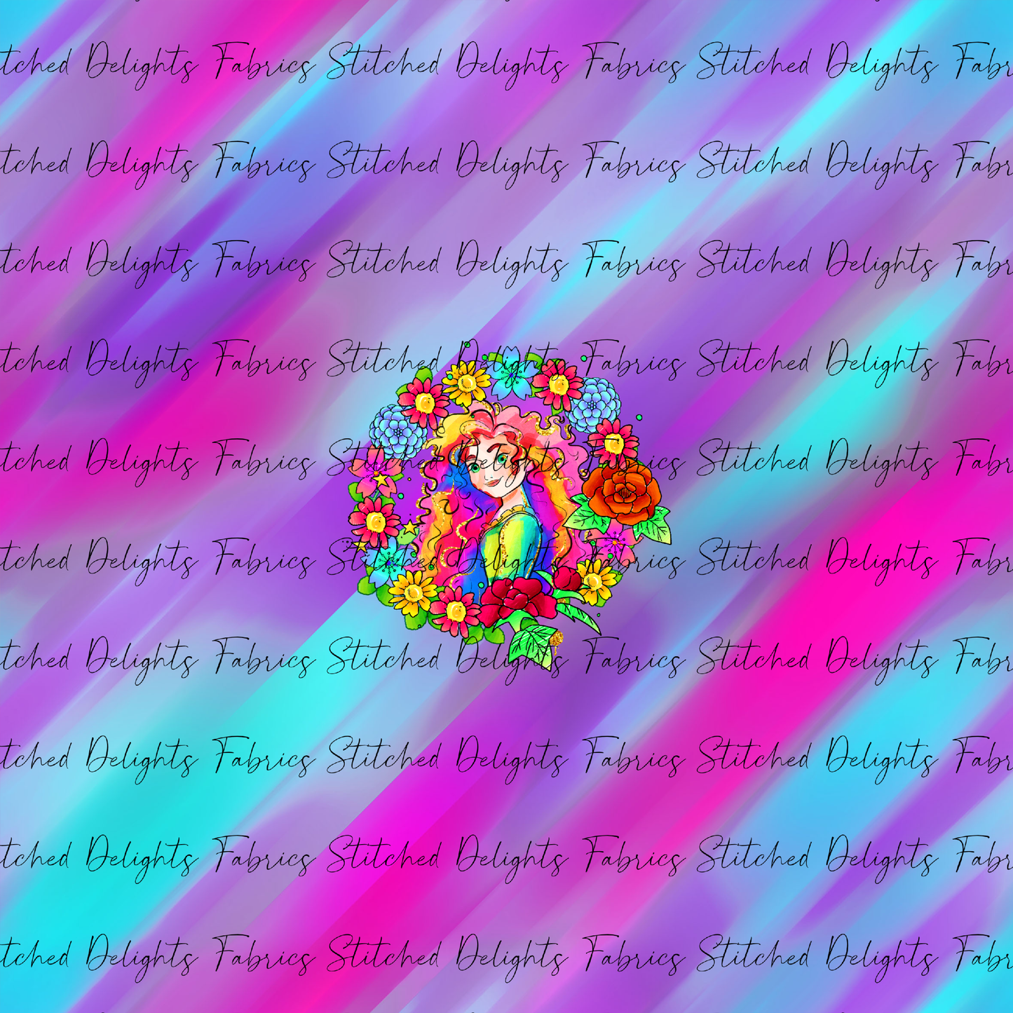 Princesses & Castles Merida Floral Wreaths Pink Purple Panel