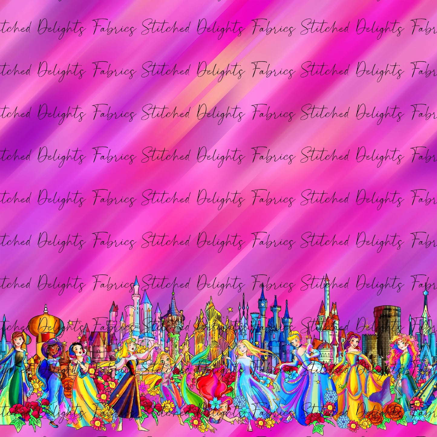 Princesses & Castles Border Print Pink