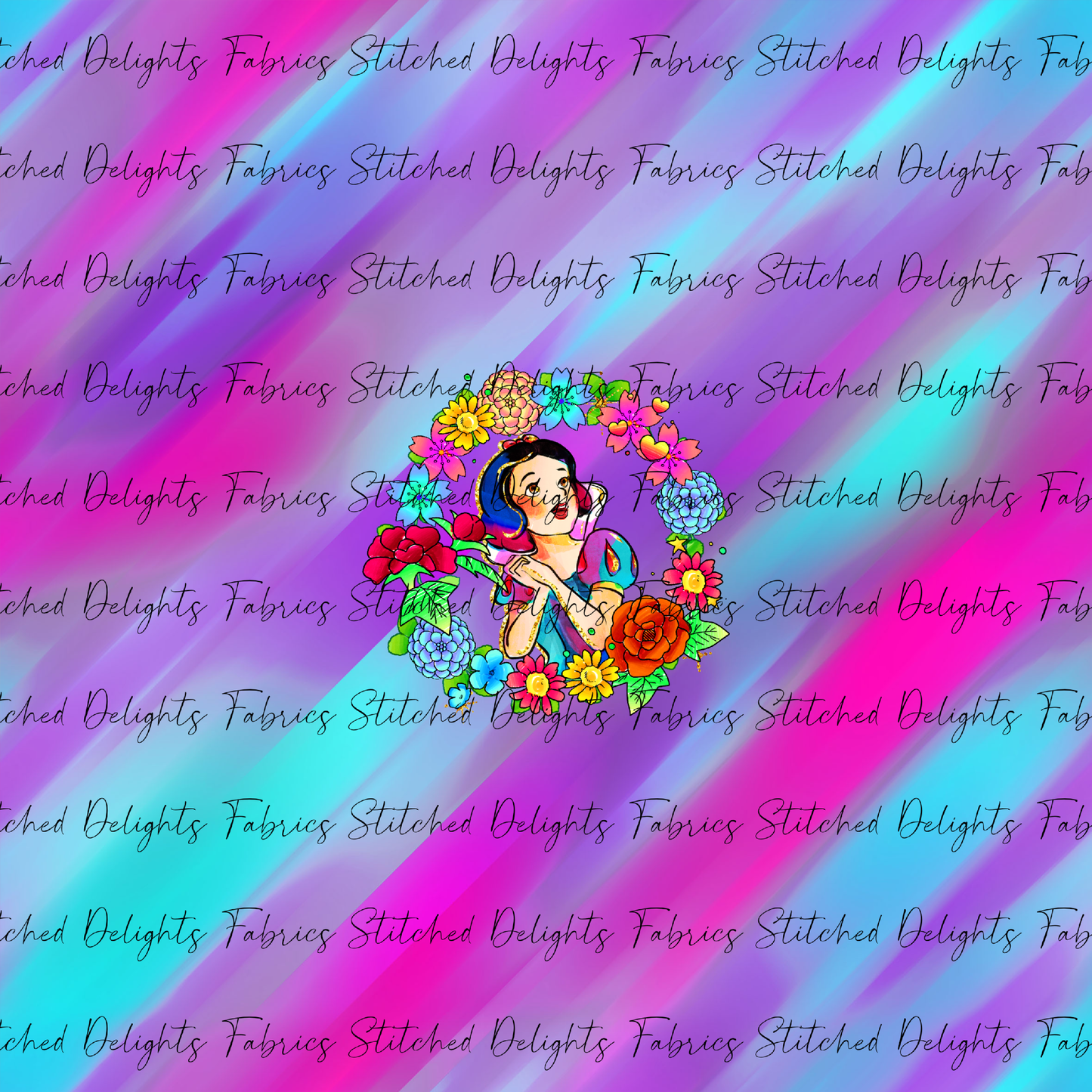 Princesses & Castles Snow White Floral Wreaths Pink Purple Panel