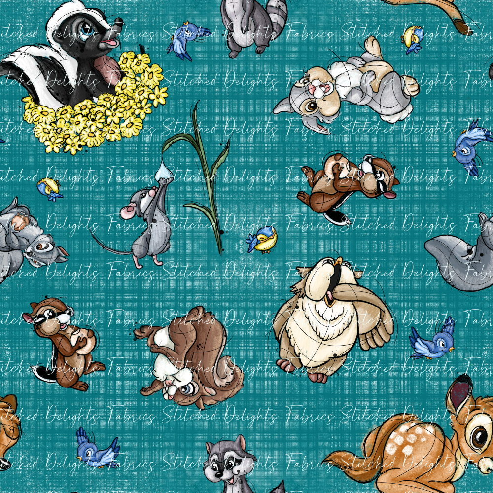 Forest Friends Teal Linen Tossed