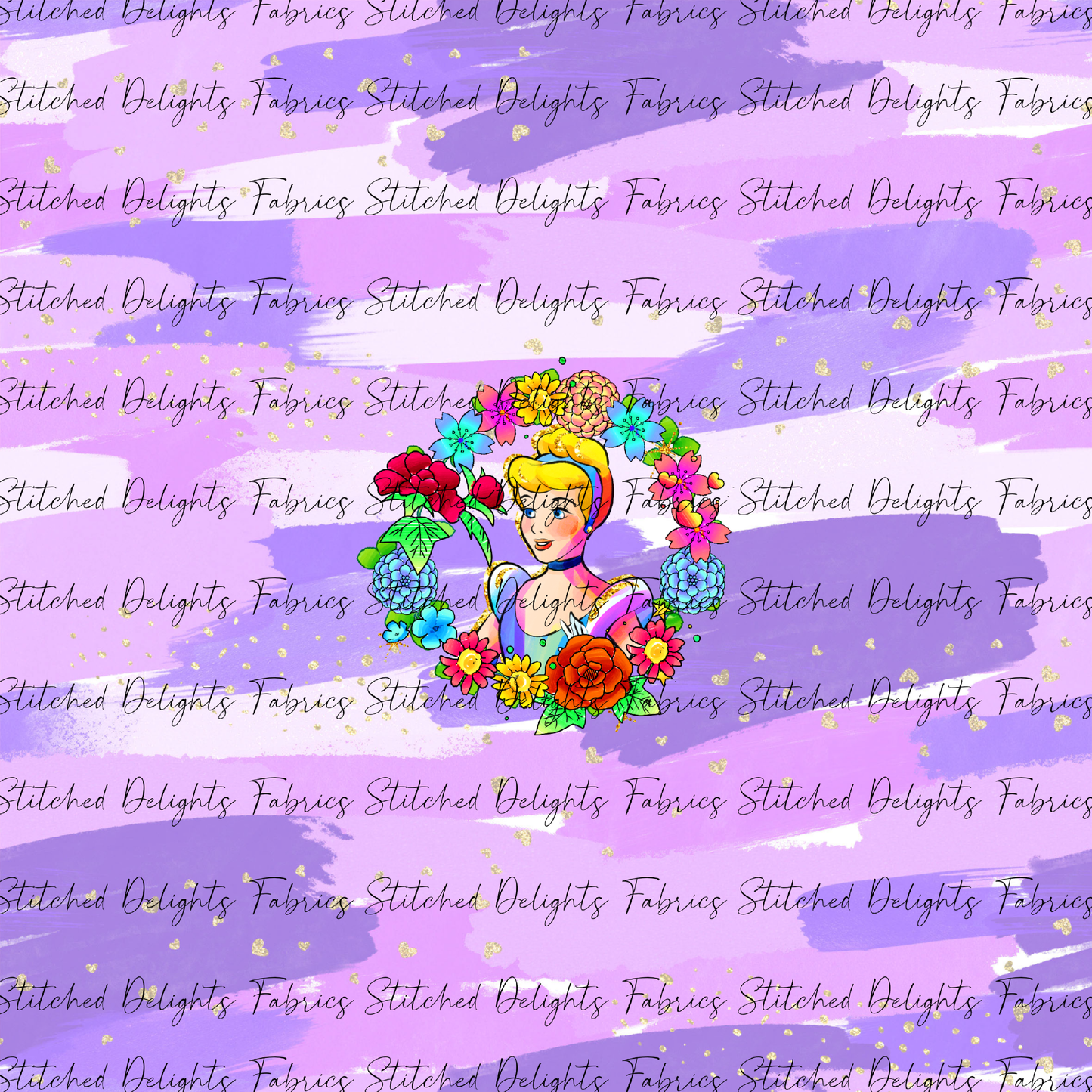 Princesses & Castles Cinderella Floral Wreaths Purple Brushstokes Panel