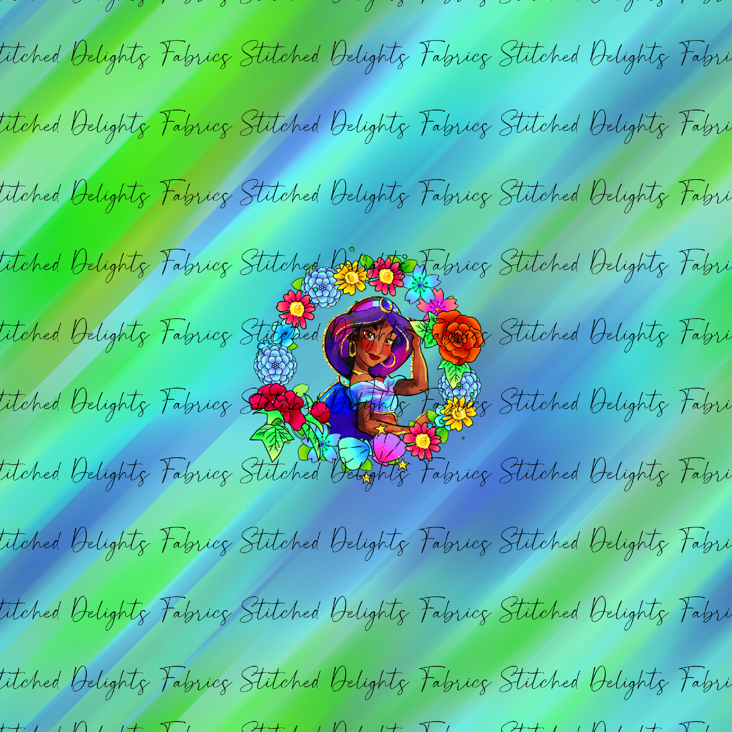Princesses & Castles Jasmine Floral Wreath Green Blue