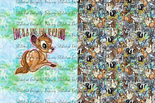 Forest Friends Bambi Blue & Green Blanket Panels