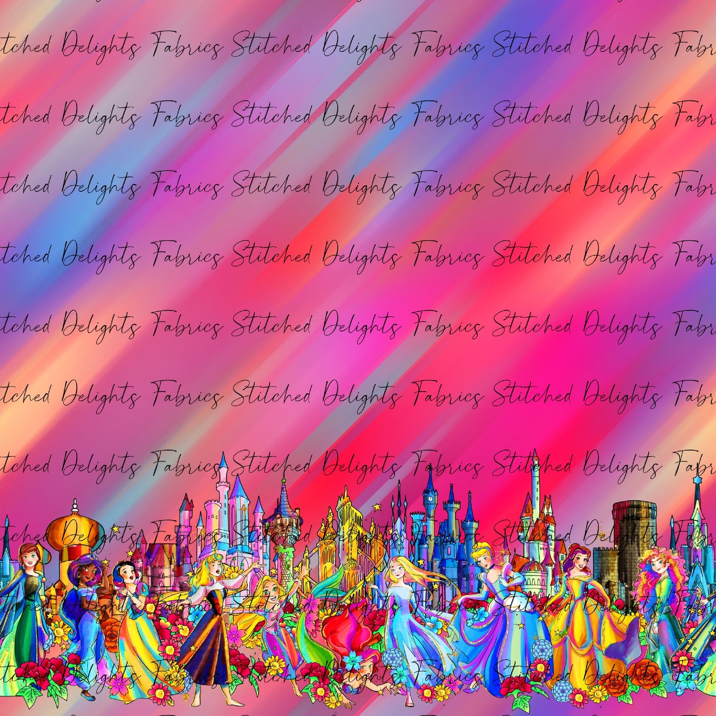 Princesses & Castles Border Print Red Pink