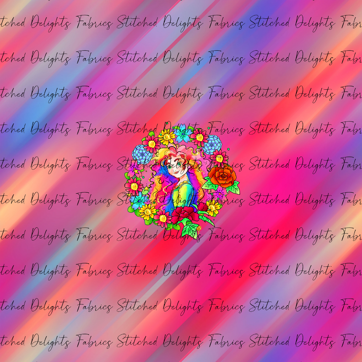 Princesses & Castles Merida Floral Wreaths Red Pink Panel