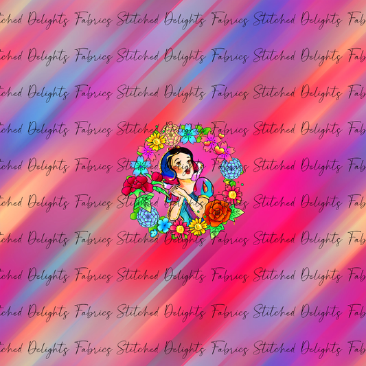 Princesses & Castles Snow White Floral Wreaths Red Pink Panel
