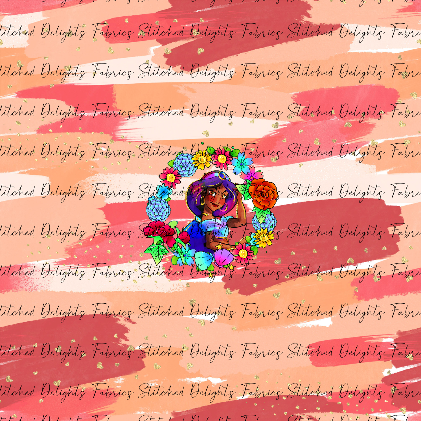 Princesses & Castles Jasmine Floral Wreath Orange Brushstrokes
