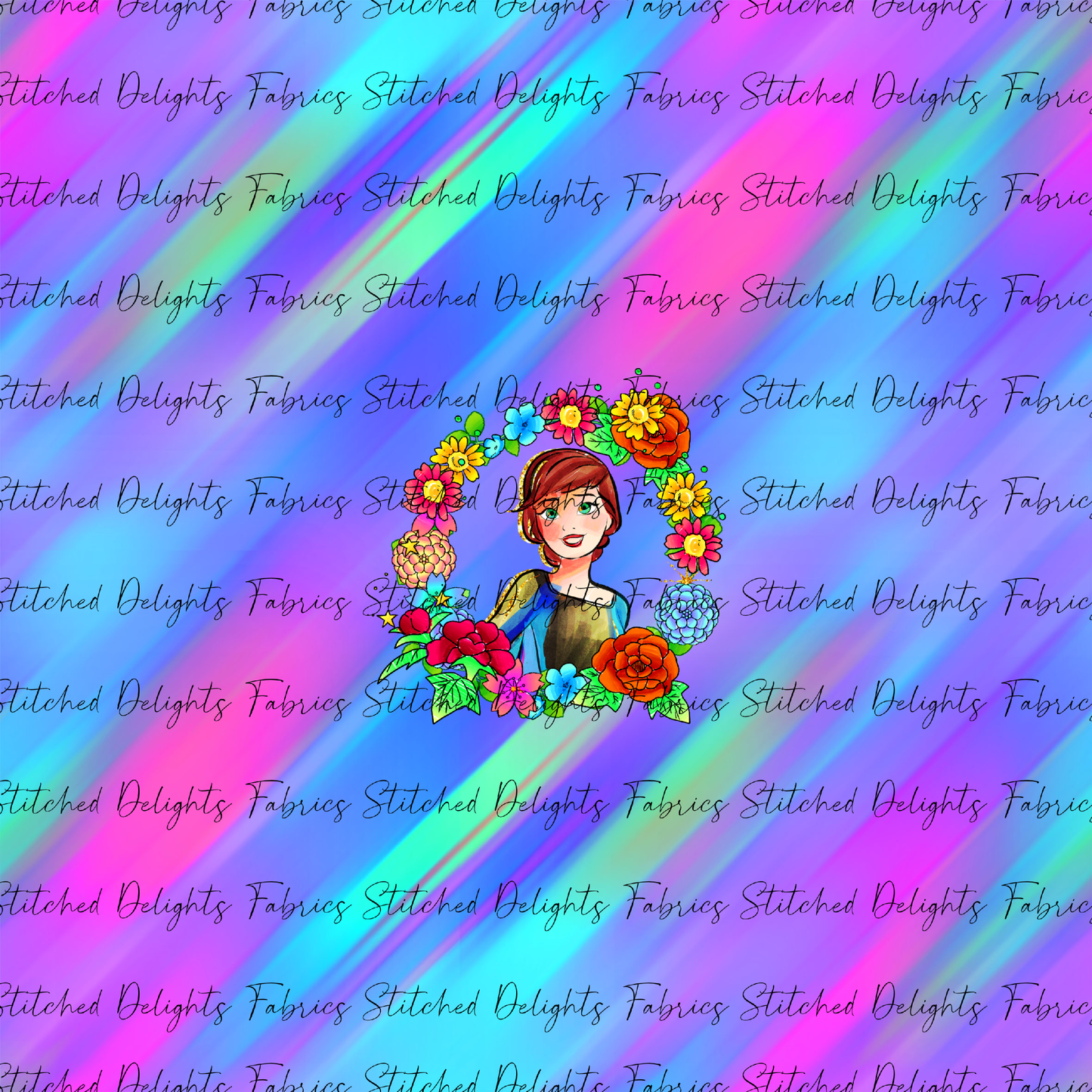 Princesses & Castles Anna Floral Wreaths Purple Green Panel