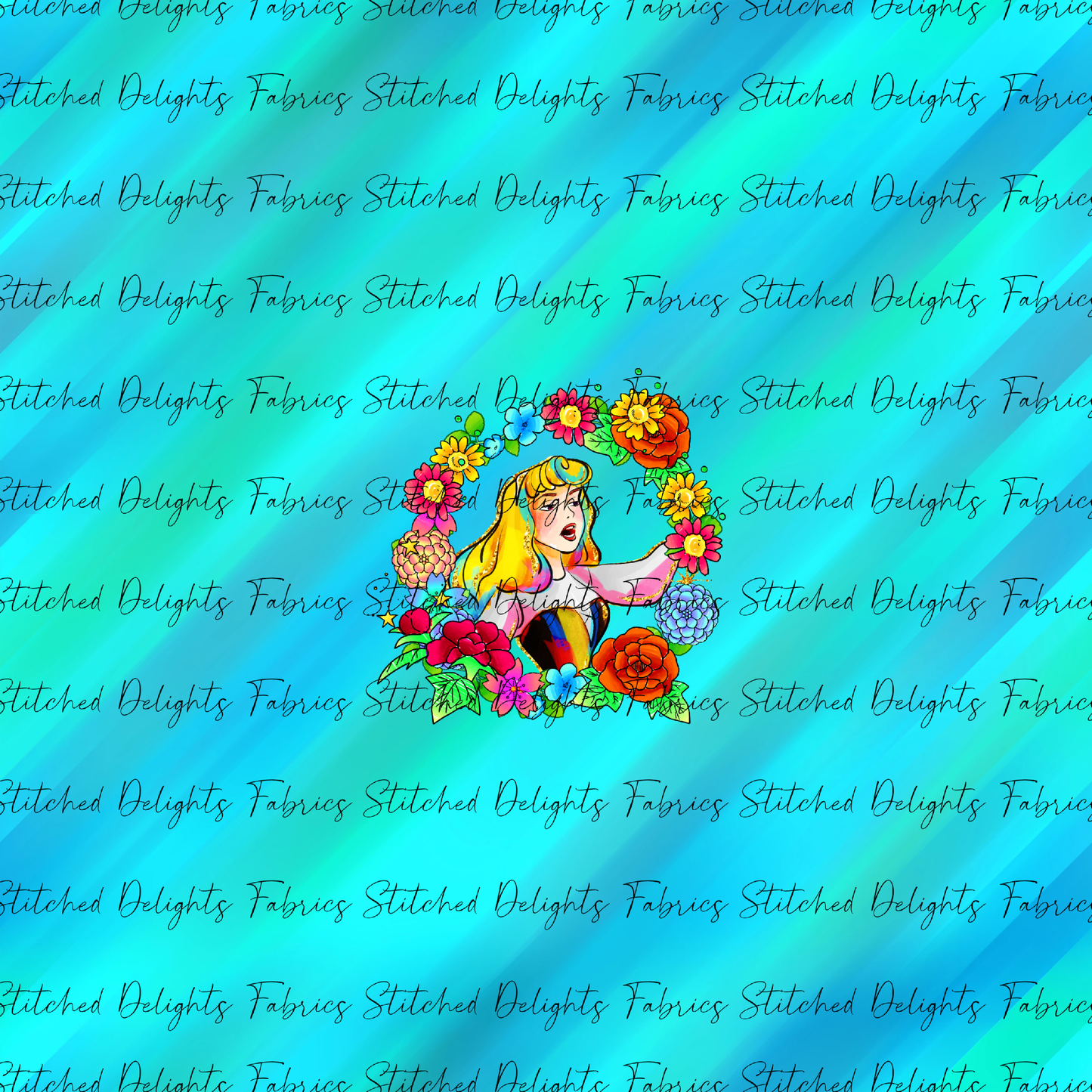 Princesses & Castles Aurora Floral Wreaths Teal Panel
