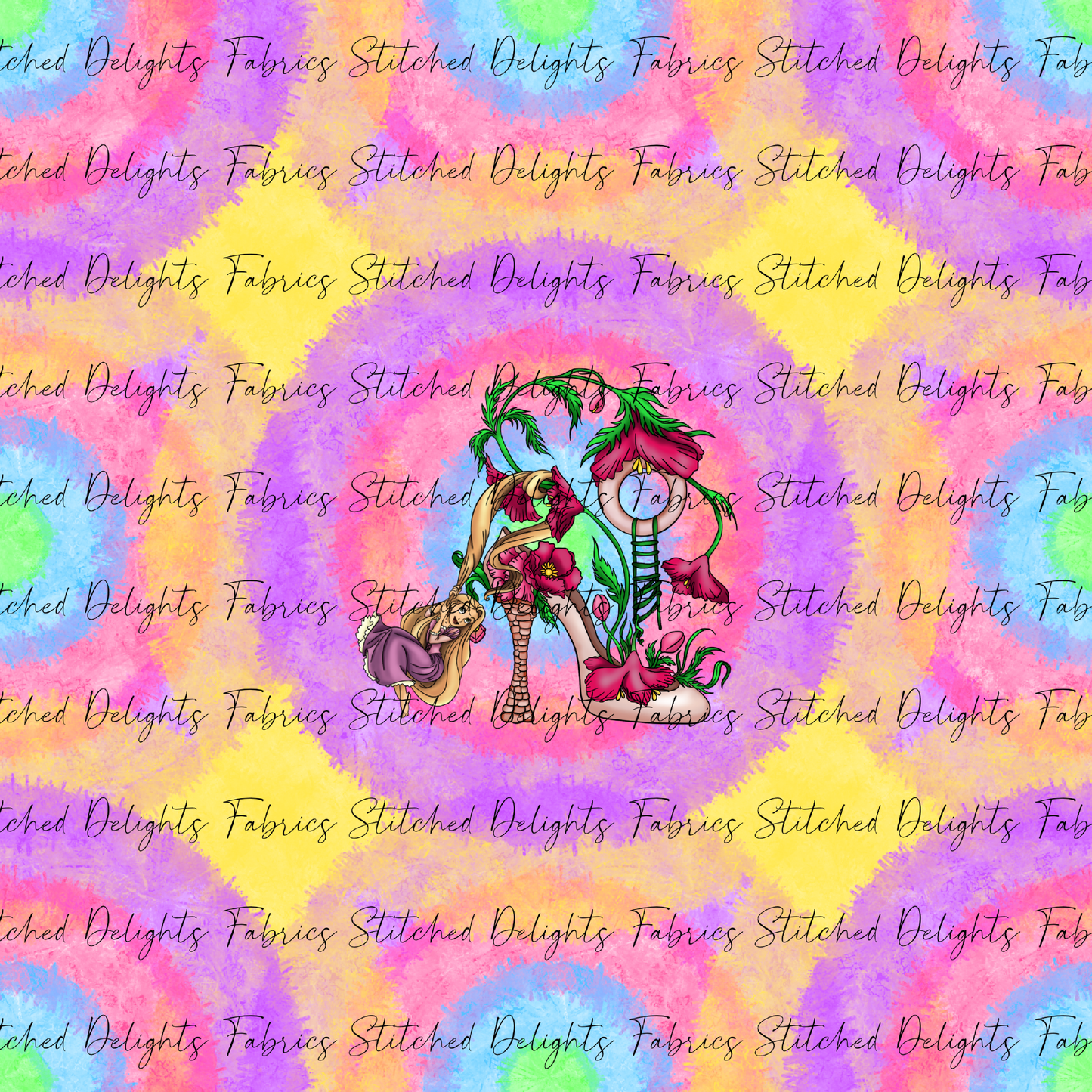 Princess Heels Tie Dye Rapunzel Panel